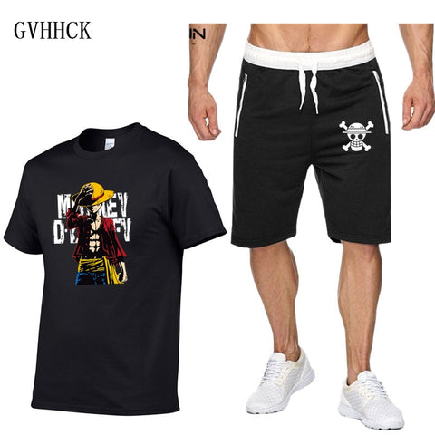 Summer new One Piece Luffy Sale Men's Sets T Shirts+Shorts Two Pieces Sets Casual Tracksuit Tshirt anime summer Sportswears set