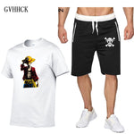 Summer new One Piece Luffy Sale Men's Sets T Shirts+Shorts Two Pieces Sets Casual Tracksuit Tshirt anime summer Sportswears set