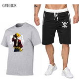 Summer new One Piece Luffy Sale Men's Sets T Shirts+Shorts Two Pieces Sets Casual Tracksuit Tshirt anime summer Sportswears set