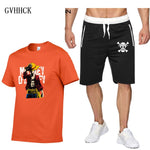 Summer new One Piece Luffy Sale Men's Sets T Shirts+Shorts Two Pieces Sets Casual Tracksuit Tshirt anime summer Sportswears set