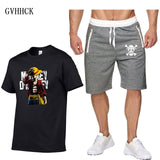 Summer new One Piece Luffy Sale Men's Sets T Shirts+Shorts Two Pieces Sets Casual Tracksuit Tshirt anime summer Sportswears set